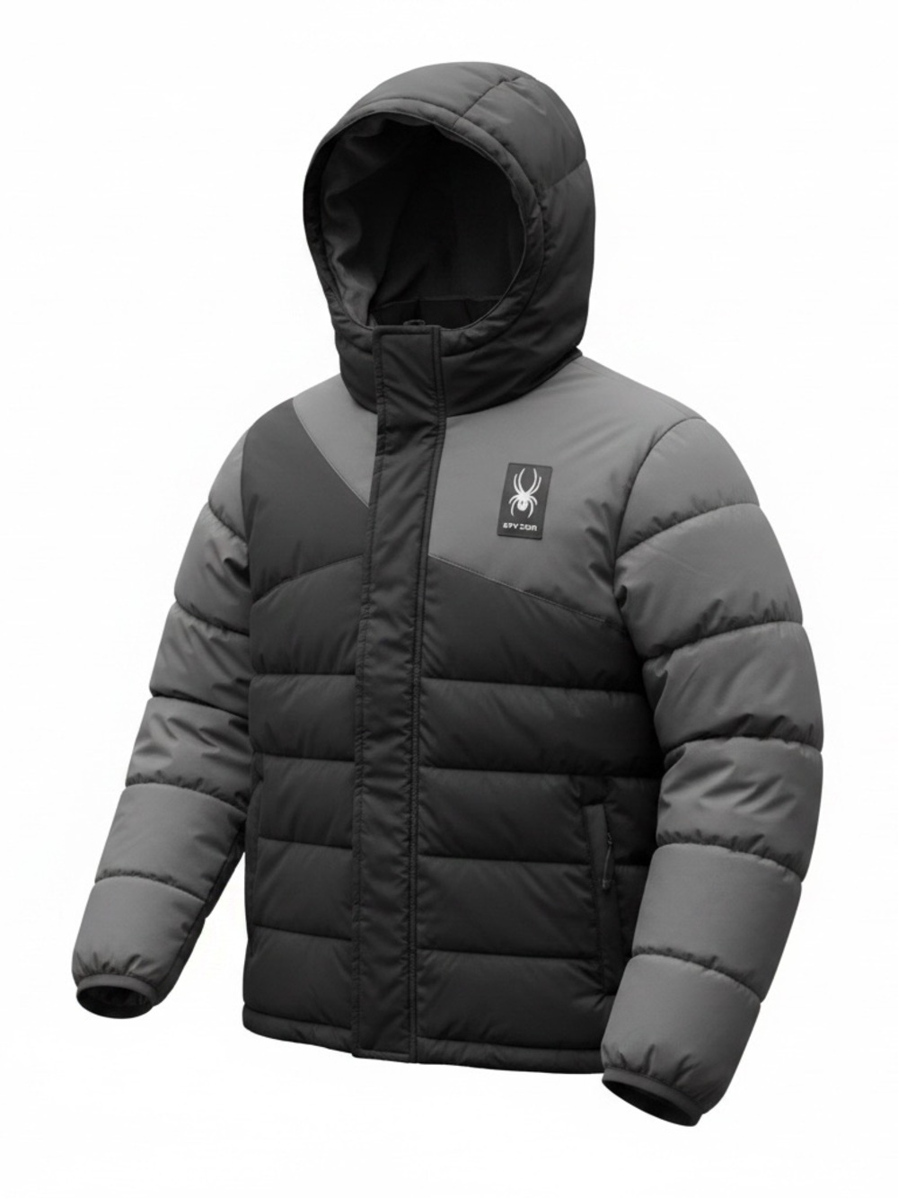 NWT SPYDER BOY's Large 14/16 CIRCUIT PUFFER JACKET  BLACK & GREY - RETAIL $149